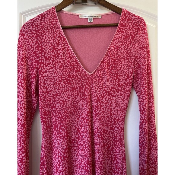 VTG Diane Von Furtensberg Dress Size 6 Ditsy 100% Silk Abstract Romantic 90s Y2k - Picture 3 of 12